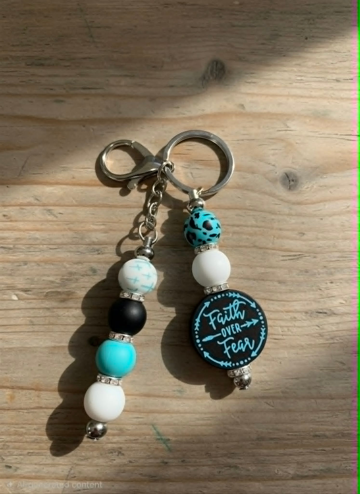 Courage in Teal Faith Over Fear Beaded Keychain