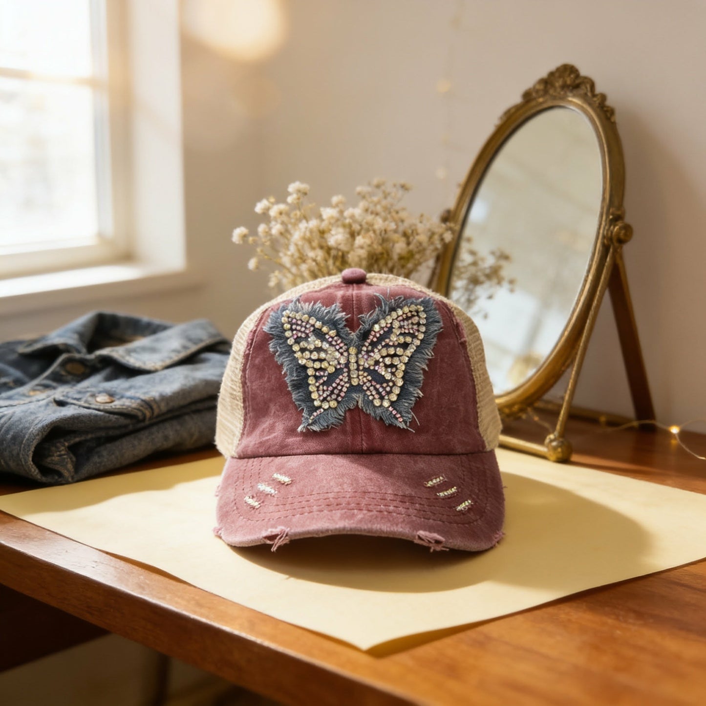 The Butterfly Effect Rhinestone Fringe Trucker Hat