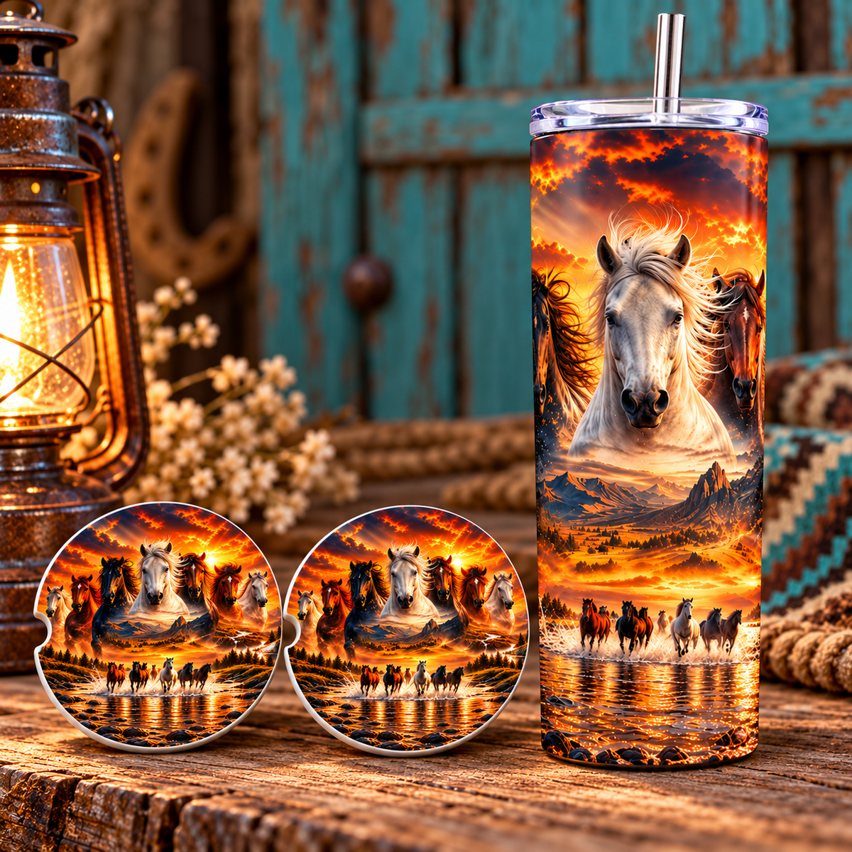 Wild & Free Gift Set (20 oz Stainless Steel Tumbler + 2 Ceramic Car Coasters)