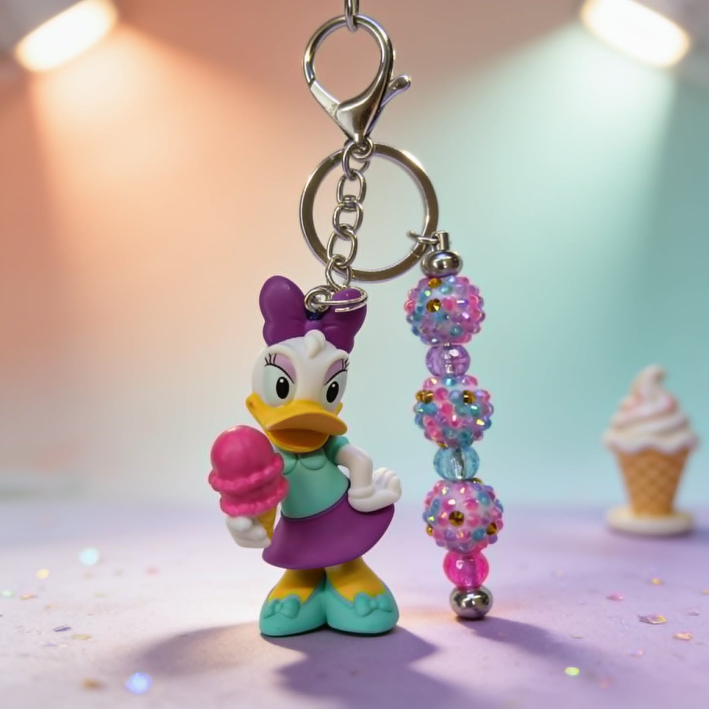 Sweet Daisy Ice Cream Charm Keychain