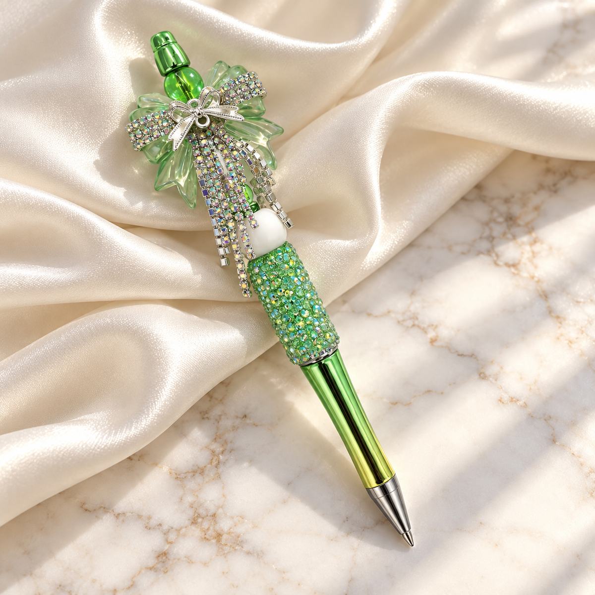 Emerald Sparkle Green Rhinestone Bow Pen