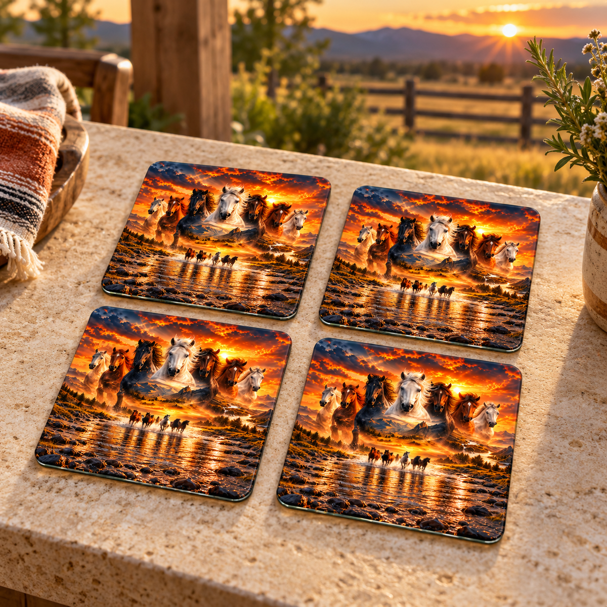 Wild & Free 3.94-inch Square Glass Coasters (Set of 4)