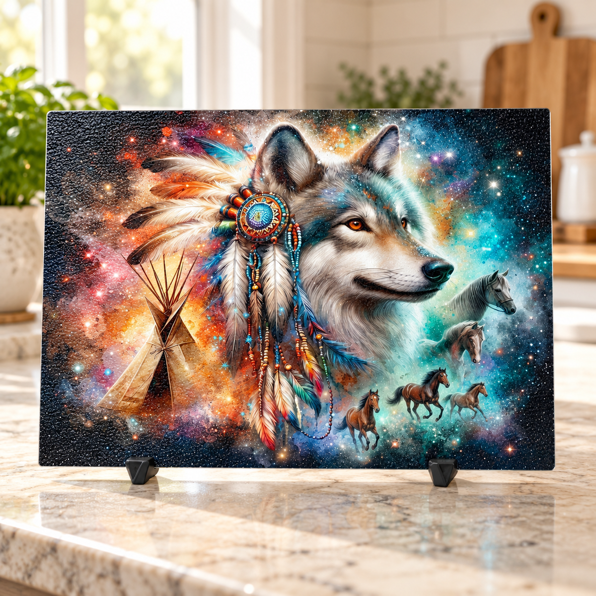 Wild Spirit Wolf 15 x 11-Inch Glass Cutting Board with Stands