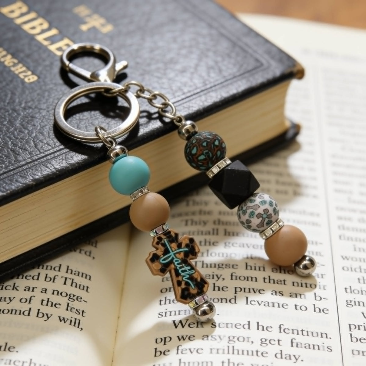Wildly Faithful Leopard Cross Beaded Keychain