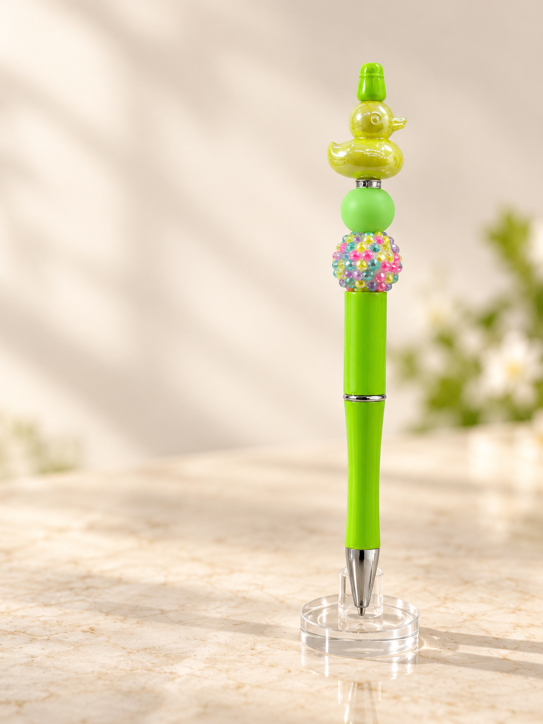 Lime Green Duck Beaded Pen - A Little Quack, A Lot of Sparkle