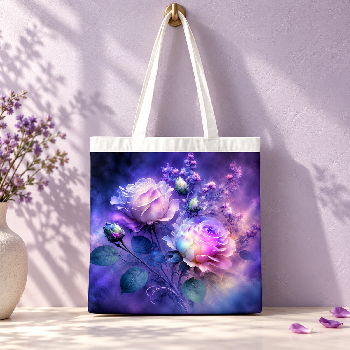 Twilight Bloom Purple Rose Tote Bag