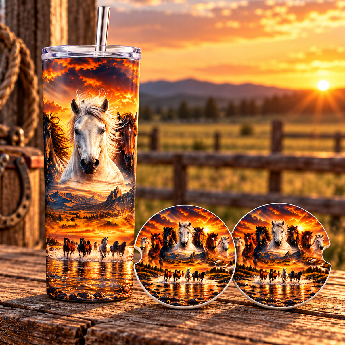 Wild & Free Gift Set (20 oz Stainless Steel Tumbler + 2 Ceramic Car Coasters)