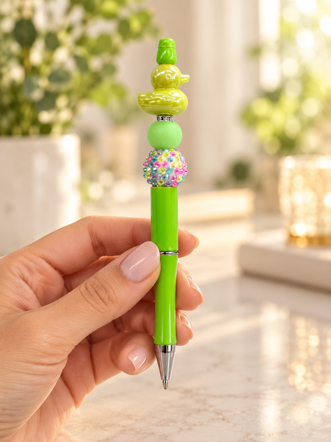 Lime Green Duck Beaded Pen - A Little Quack, A Lot of Sparkle