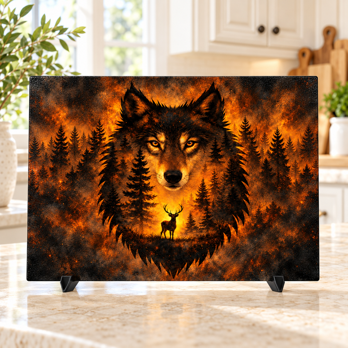 Amber Wilderness Wolf 15 × 11-Inch Glass Cutting Board