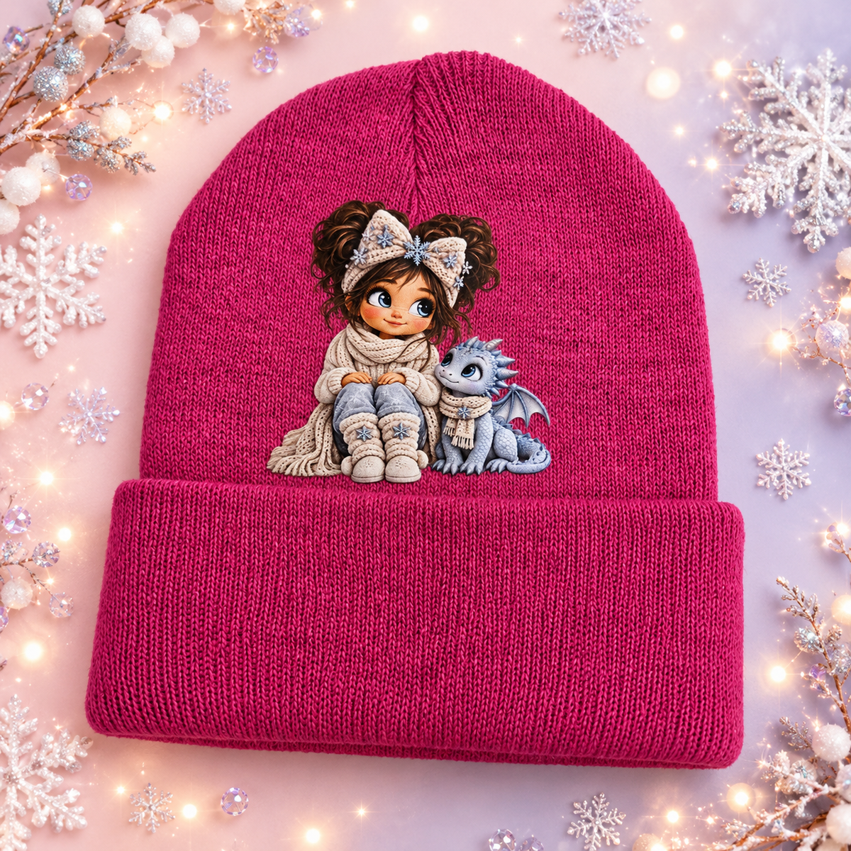 Winter Magic Friends Pink Girl & Dragon Beanie