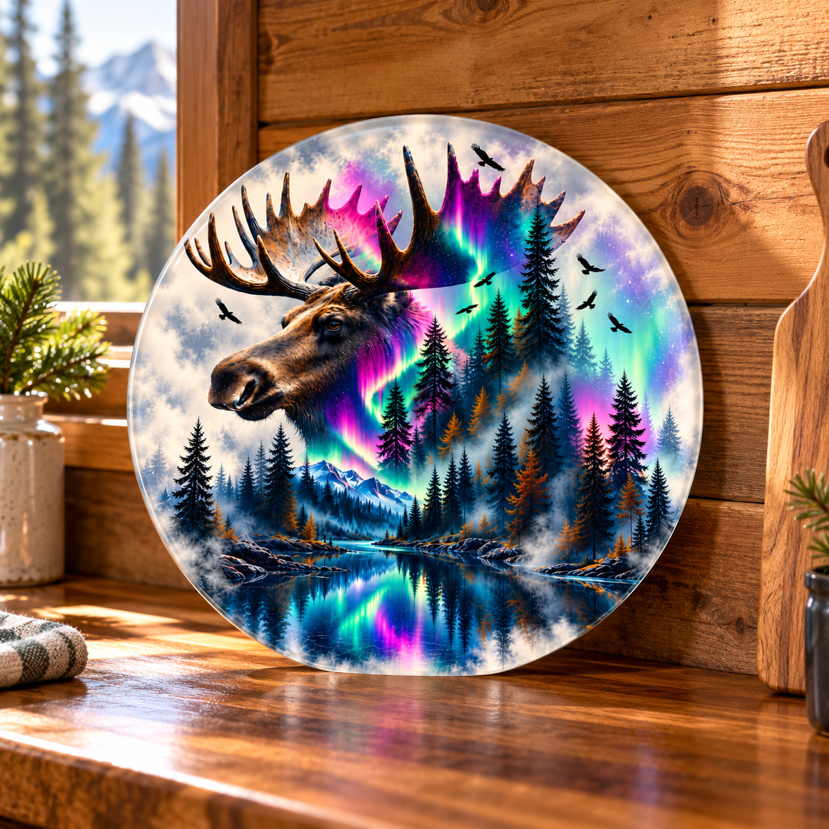 Northern Majesty Moose Round Glass Cutting Board – 9 Inch