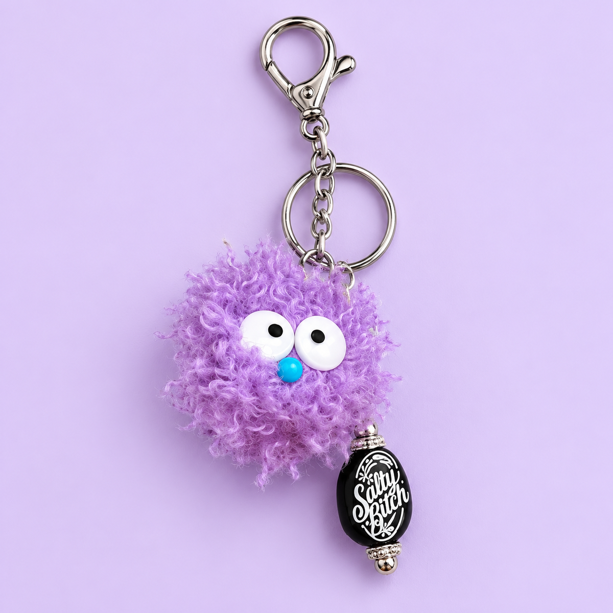 Fuzzy Purple Monster Keychain with Charm