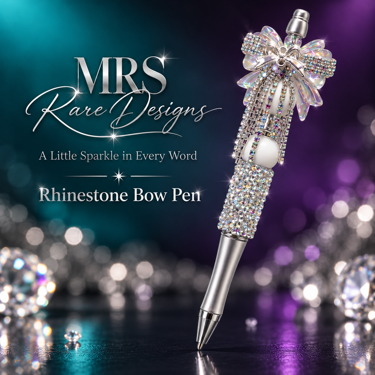 Iridescent Elegance Rhinestone Bow Pen