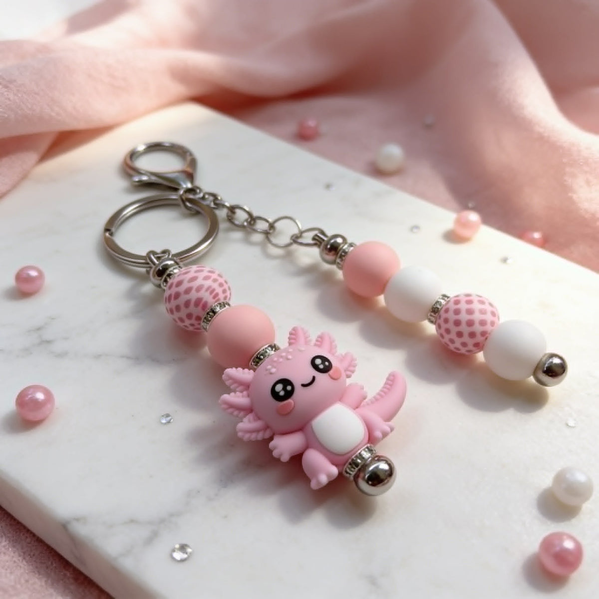 Blush Buddy Pink Axolotl Beaded Keychain