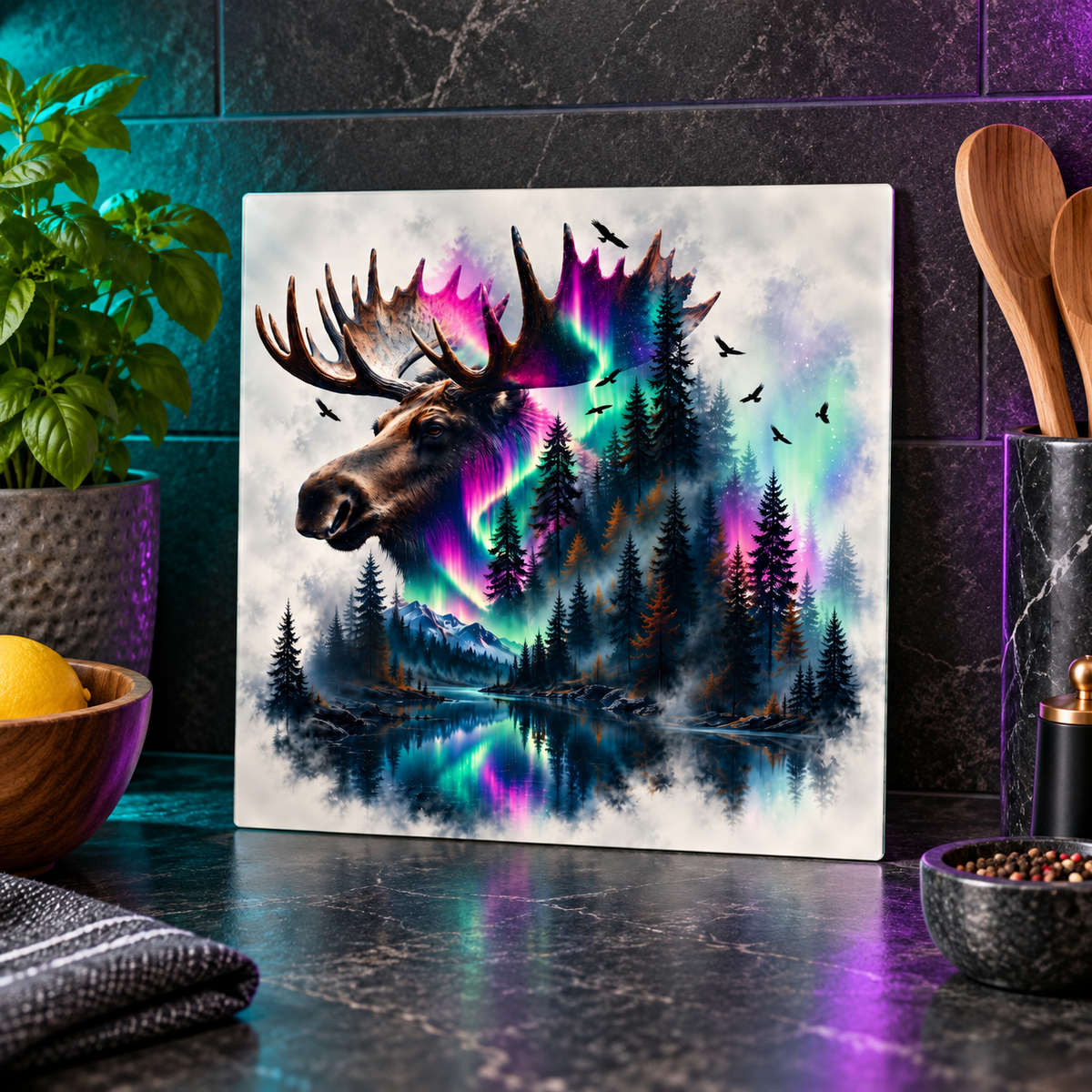Northern Majesty Moose Square Glass Cutting Board – 9 Inch