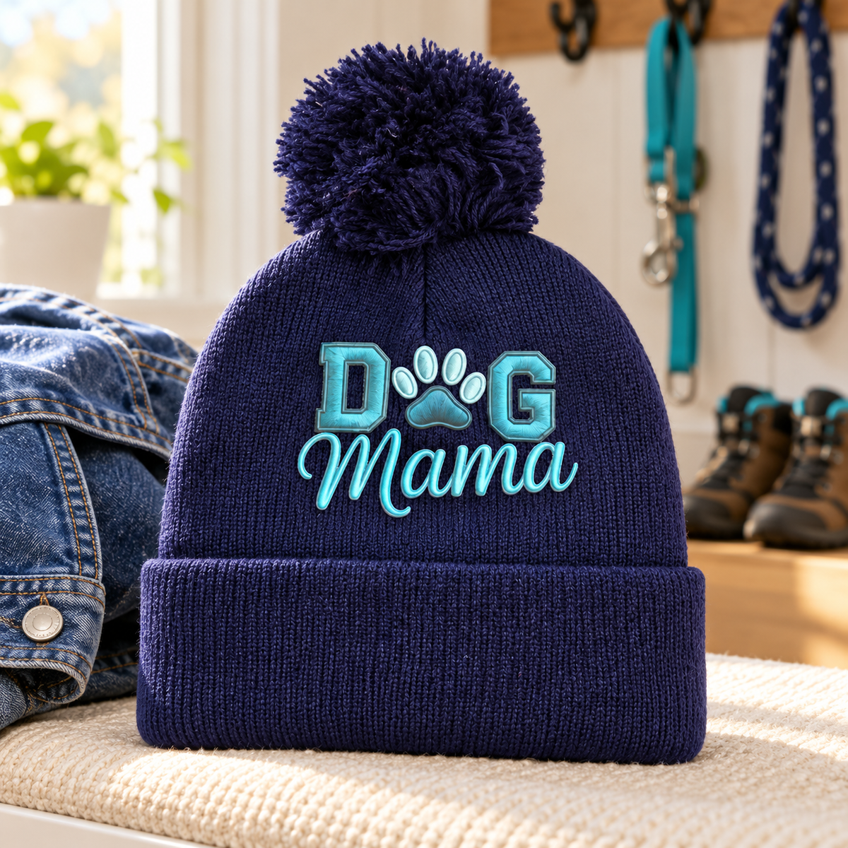 Cold Walks, Warm Hearts Dog Mama Pom-Pom Beanie