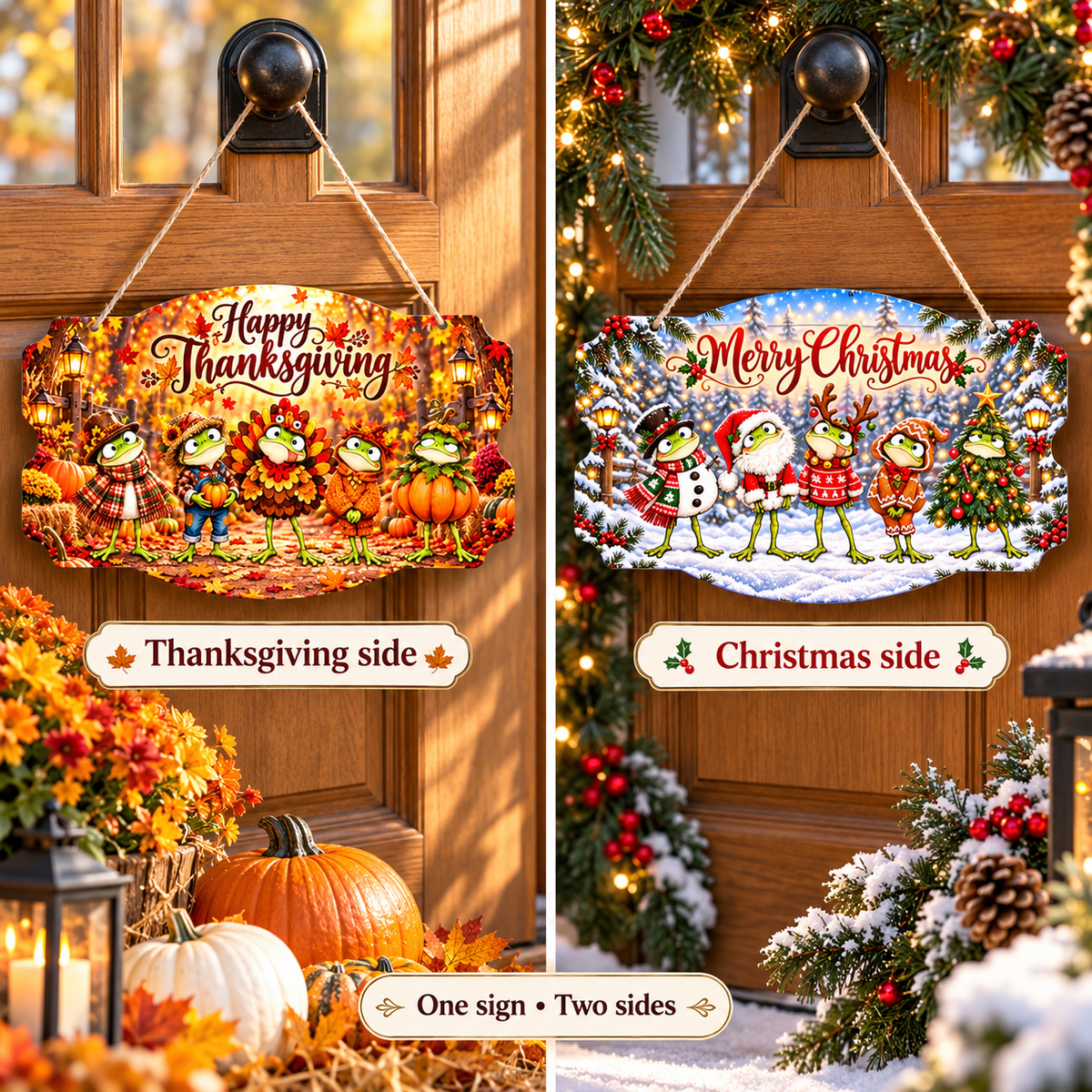 Hoppy Holidays Double-Sided Thanksgiving & Christmas Metal Sign