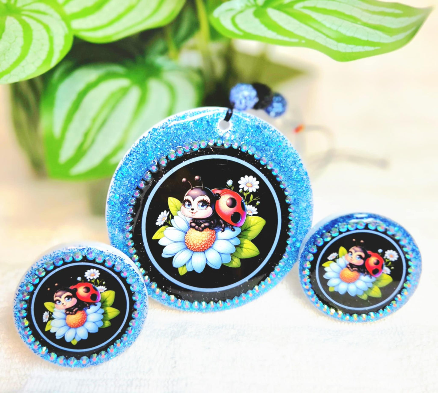 Ladybug Blossoms Car Charm & Clip Set