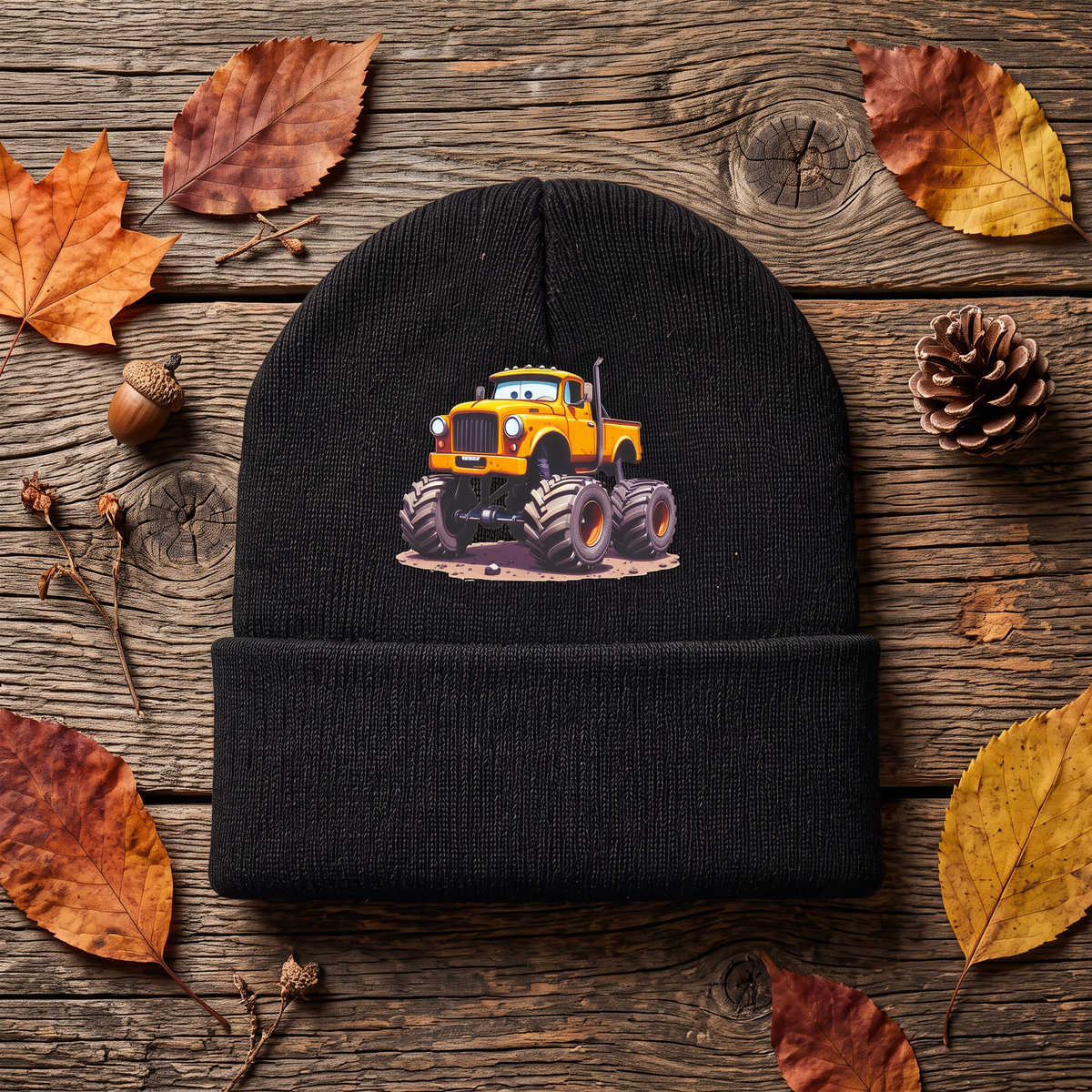 "Big Wheels, Cozy Days" Monster Truck Beanie