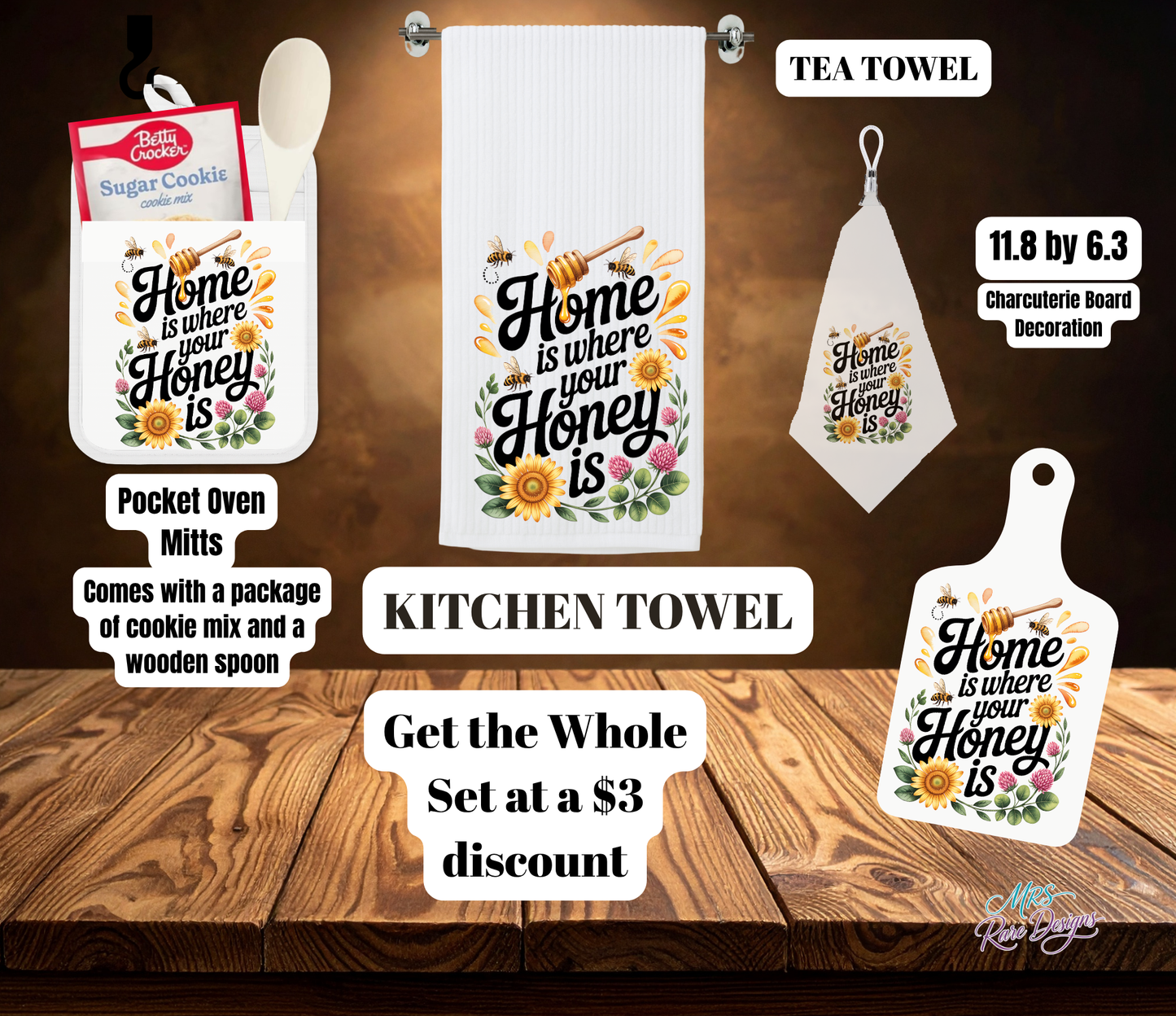 "Home Is Where Your Honey Is" 4-Piece Kitchen Gift Set