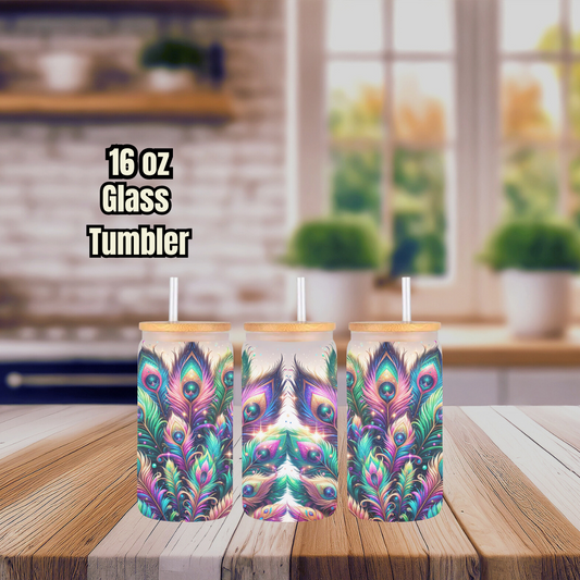 Radiant Plumage 16oz Glass Tumbler