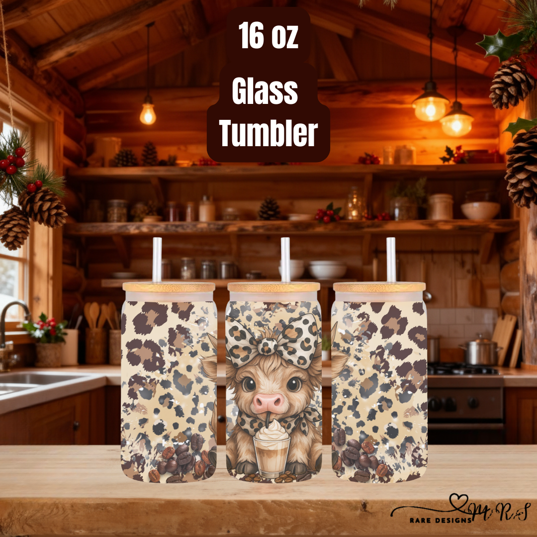 Highland Cow Coffee Lover 16oz Glass Tumblers