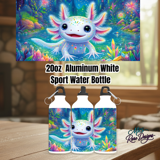 Cute Axolotl 20oz Aluminum Sports Water Bottle – Colorful Leak-Proof Travel Flask by Mrs. Rare Designs