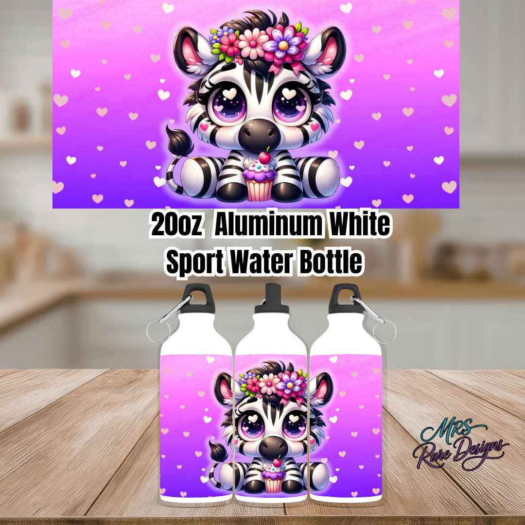 Cute Zebra Kids 20oz Aluminum Water Bottle – Floral Crown Heart Design Sports Bottle (Leak-Proof Travel Cup)