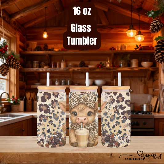 Highland Cow Coffee Lover 16oz Glass Tumblers