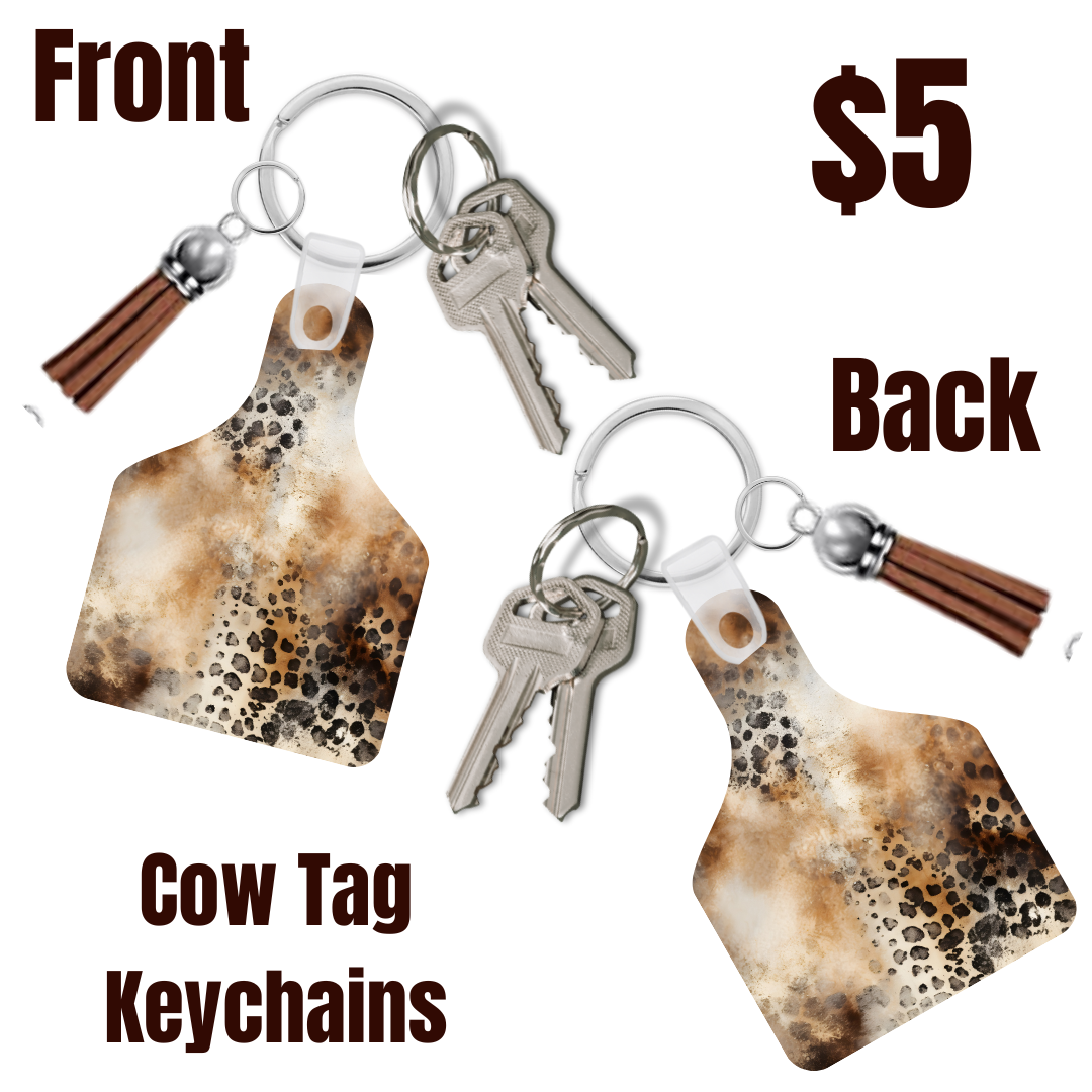 Rustic Hide Cow Tag Keychains