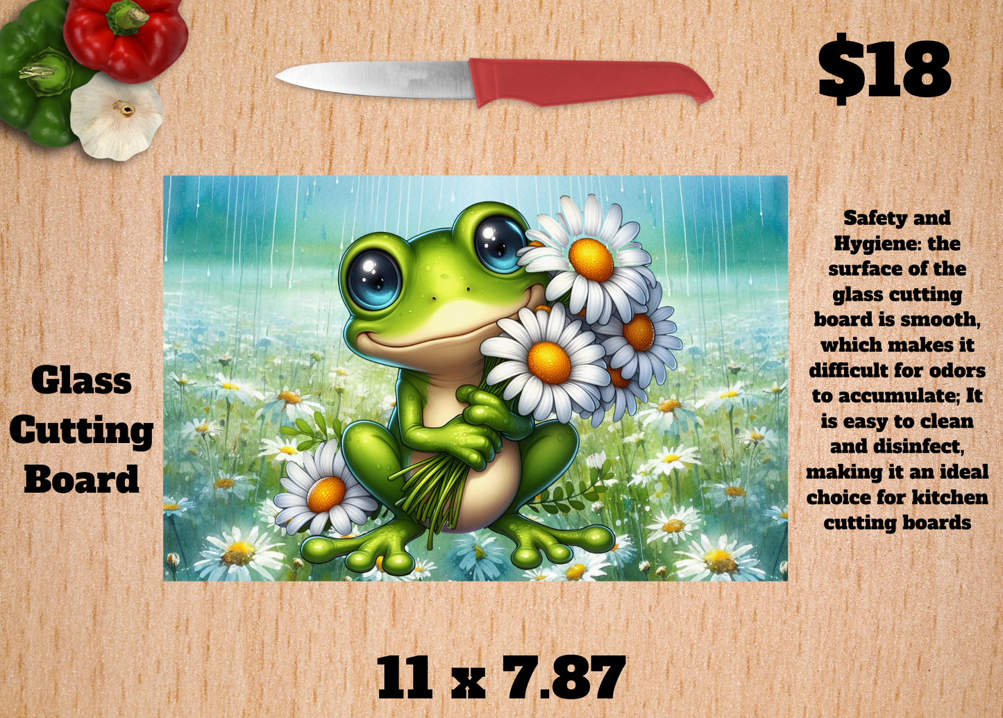 Lily Pad Chef Frog Glass Cutting Board
