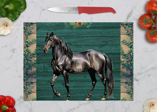 Stunning Black Horse Glass Cutting board