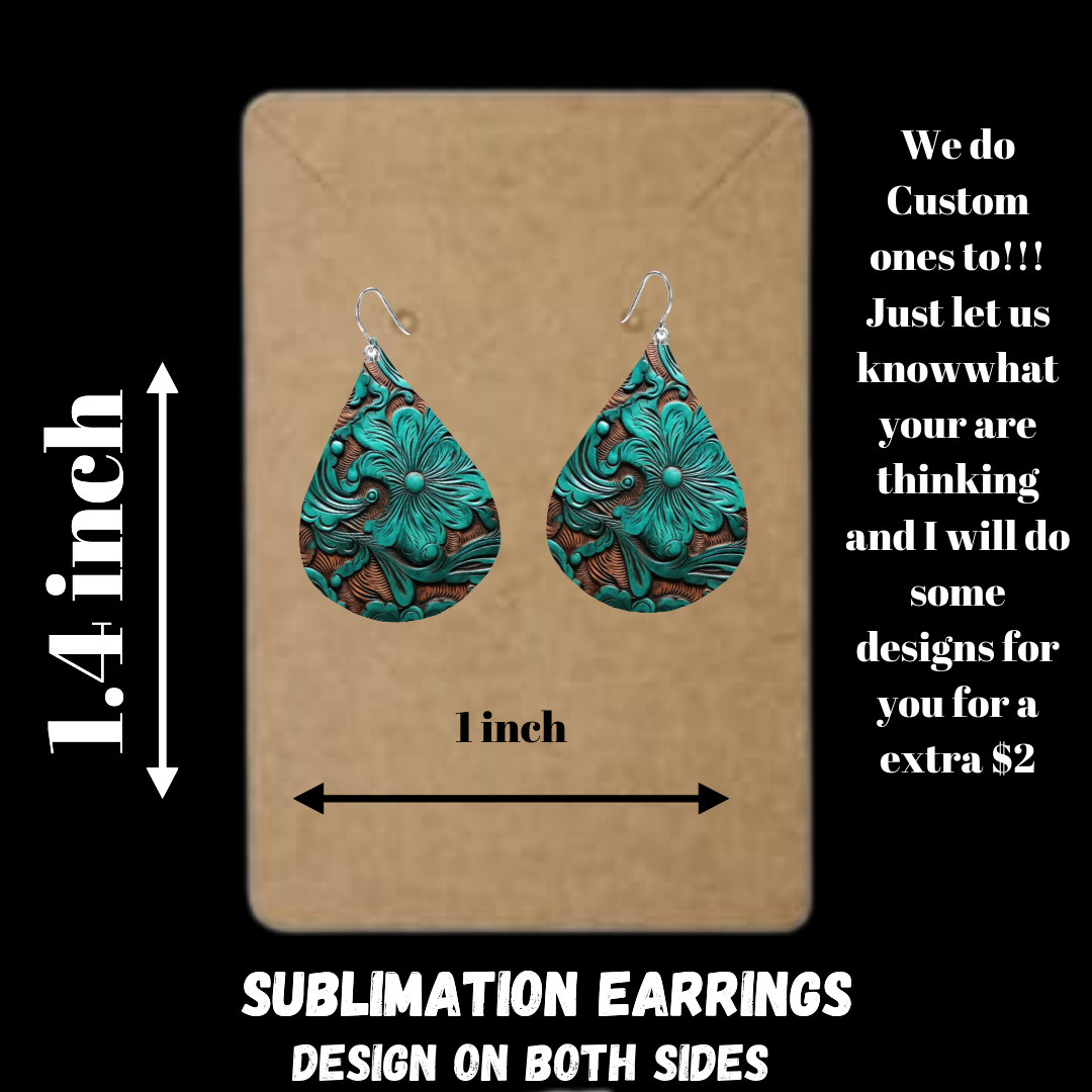 Turquoise Tooled Leather Sublimated Earrings