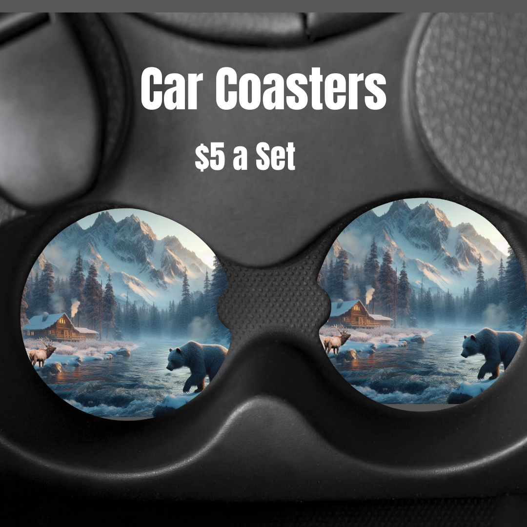 Winter Wilderness Retreat Car Coasters