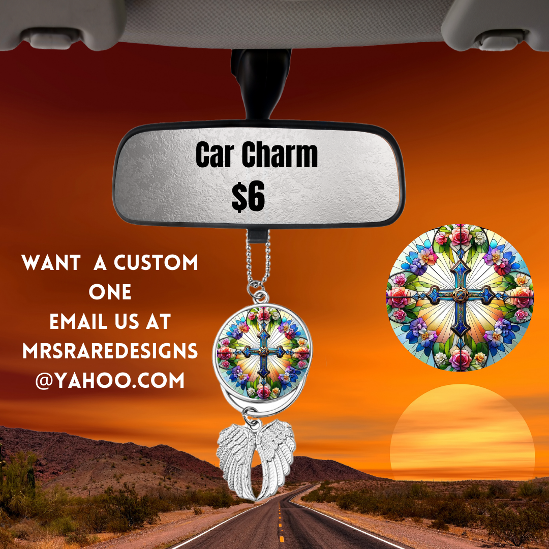 Stained Glass Cross Car Charms