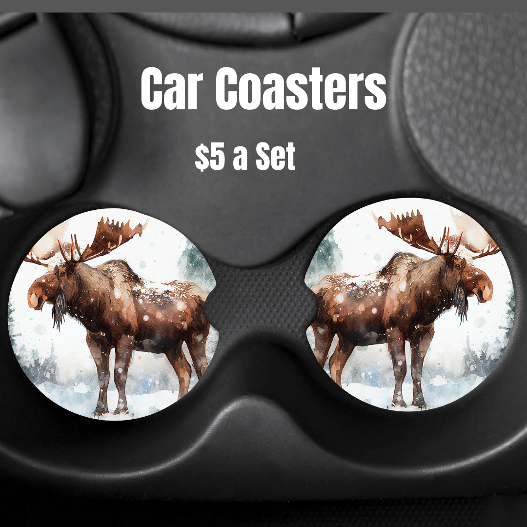 Winter Moose Car Coasters