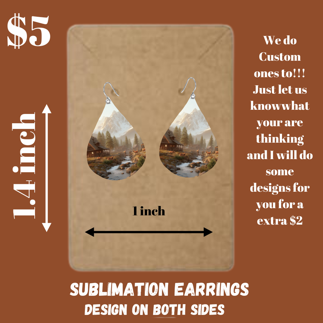 Sublimated Snowy Mountain Cabin Earrings