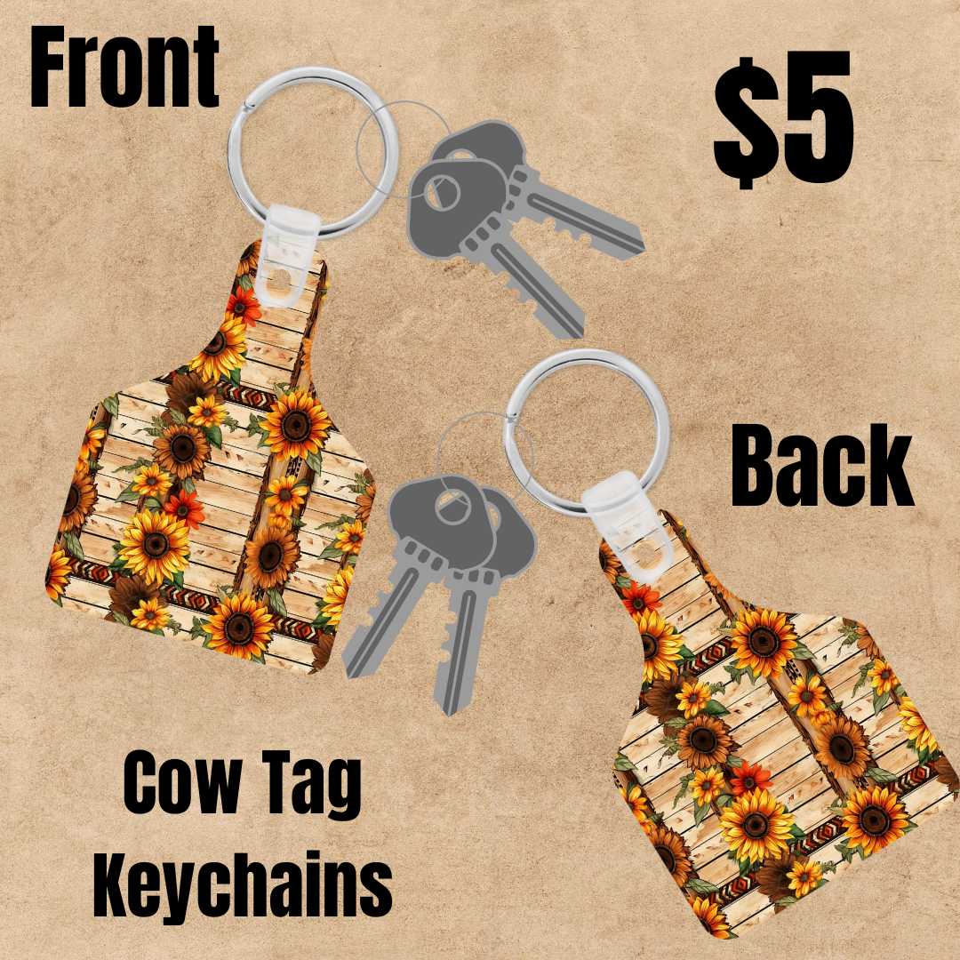 Sunflower Cow Tag Keychains