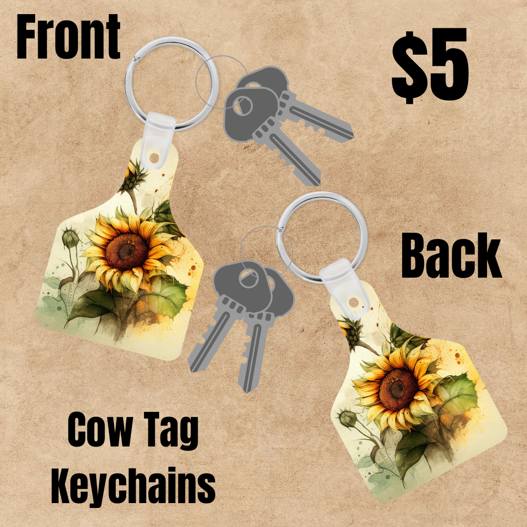 Sunflower Cow Tag Keychains