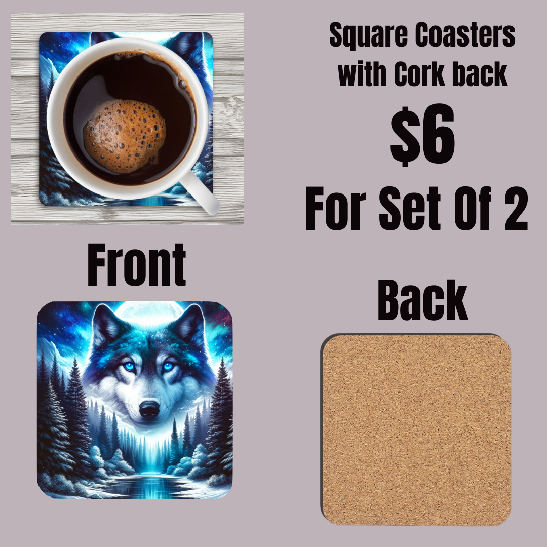 Mystic Wolf Moonlight Coasters