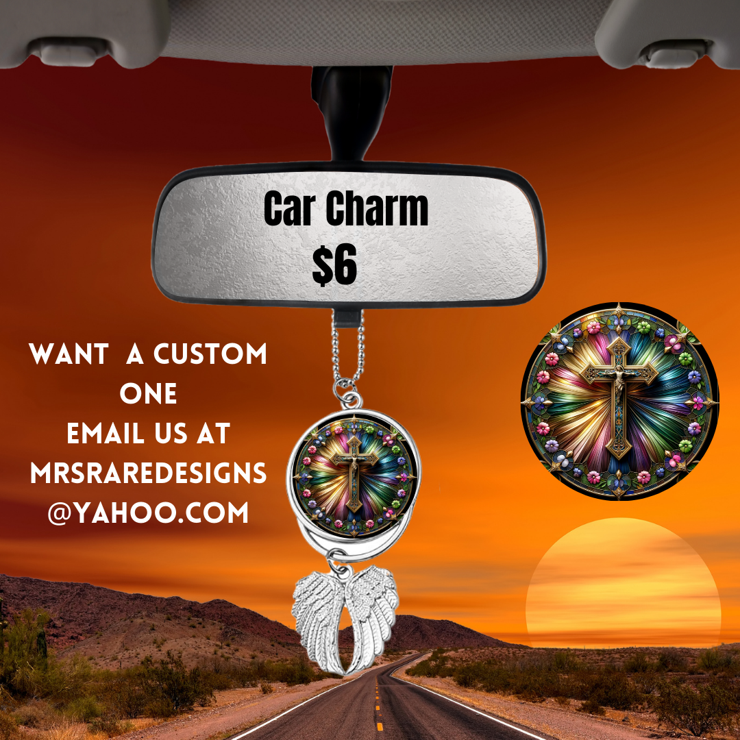 Stained Glass Cross Car Charms