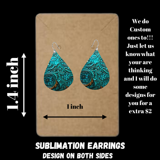 Turquoise Tooled Leather Sublimated Earrings