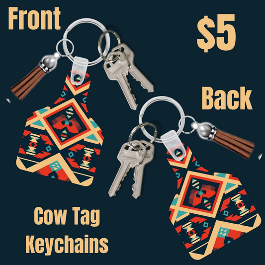 Tribal Elegance Cow Tag Keychains