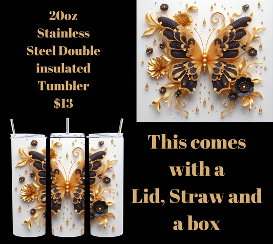Golden Flutter Stainless Steel Tumbler