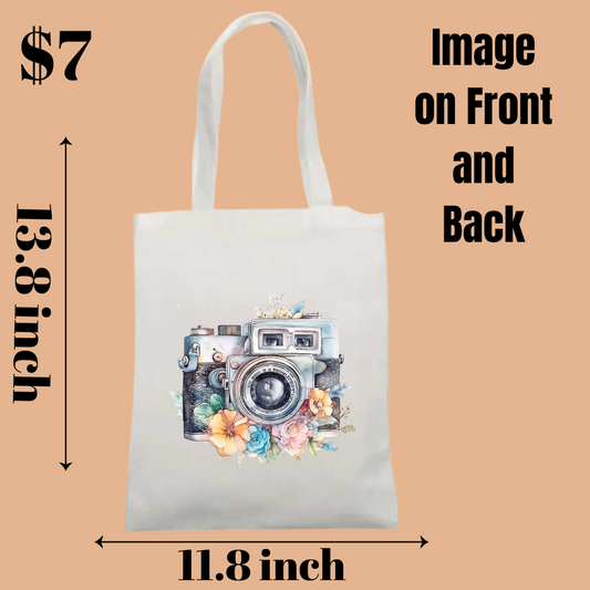 Vintage Camera Floral Tote Bag – Artistic Dual-Sided Design