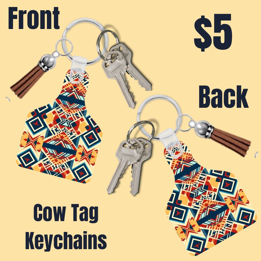 Tribal Elegance Cow Tag Keychains