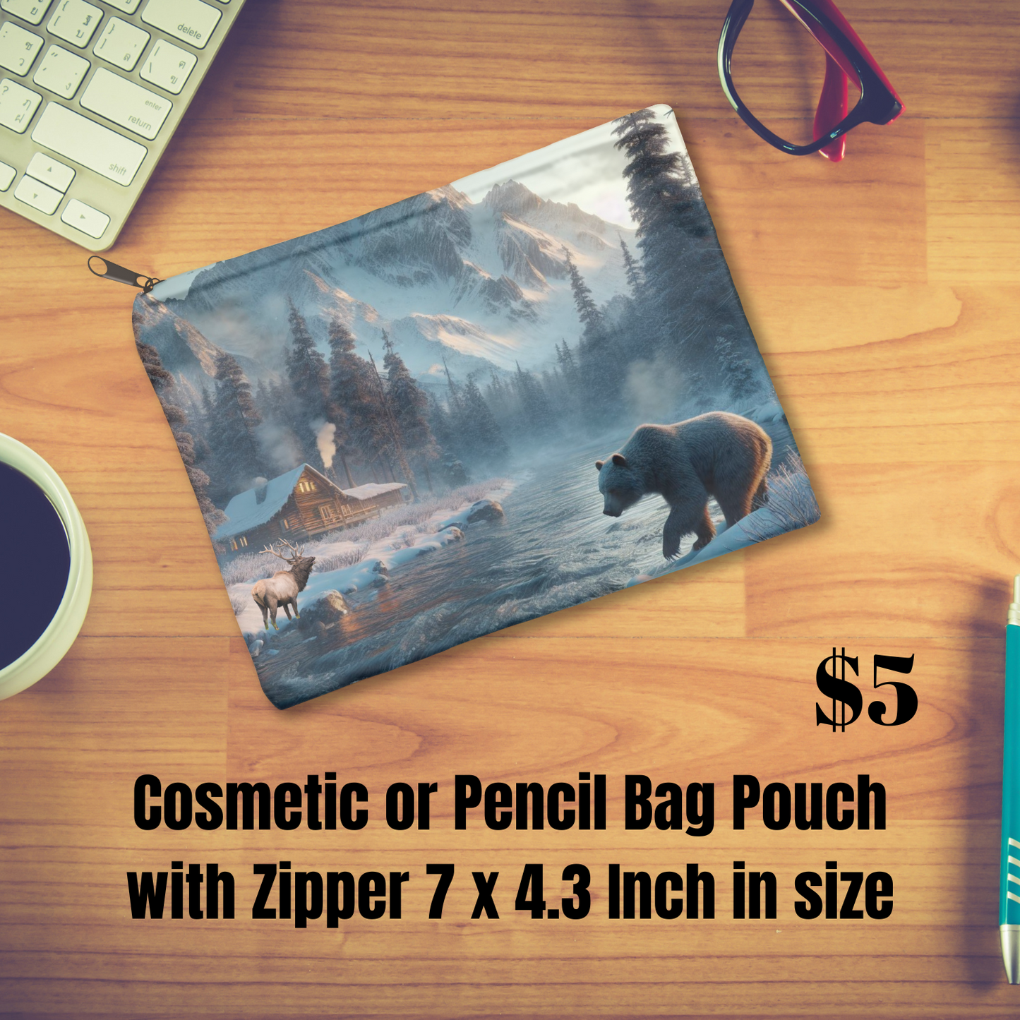 Winter Wilderness Retreat Zipper Bag pouch