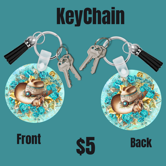Cowgirl hat and roses keychain