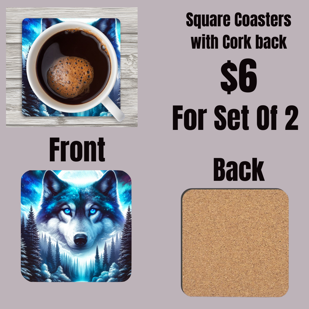 Mystic Wolf Moonlight Coasters