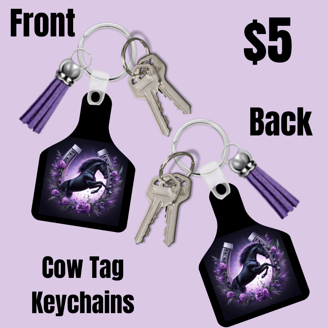 Gallop of Beauty: 3D Horse and Horseshoe Elegance Cow Tag Keychain